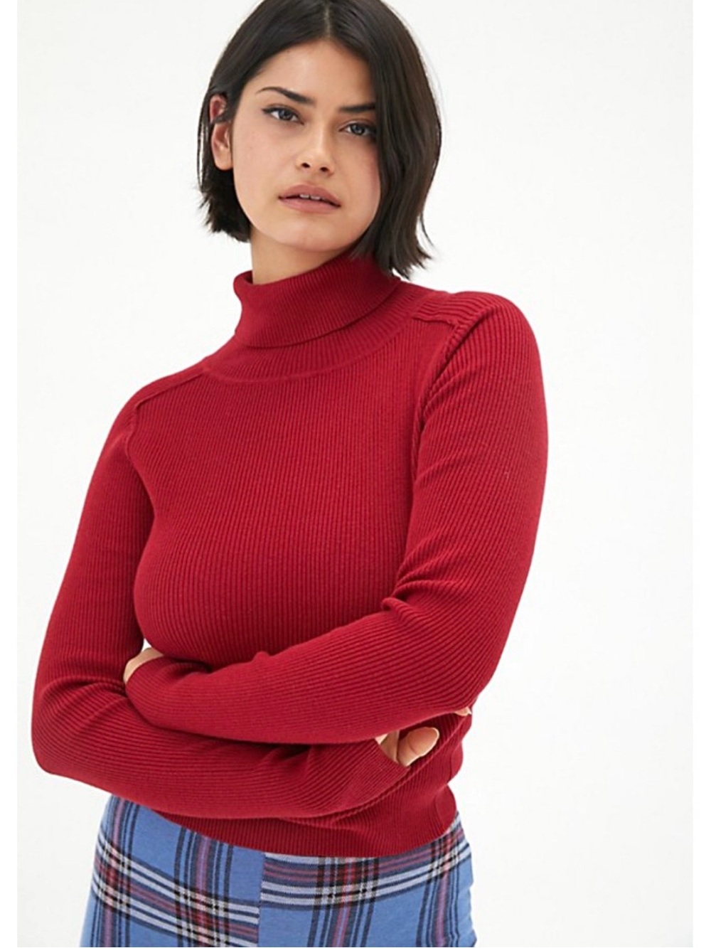 Urban Outfitters Red Wine Ribbed Turtleneck Cotton Nylon Crop Sweater Size S